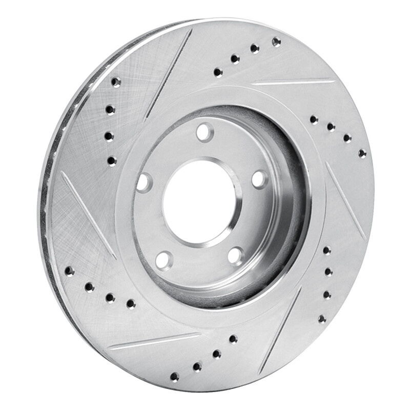 Nissan Rogue Brake Rotor (1) - Front Right - R1 Concepts - Drilled & Slotted - Silver - `07-`15